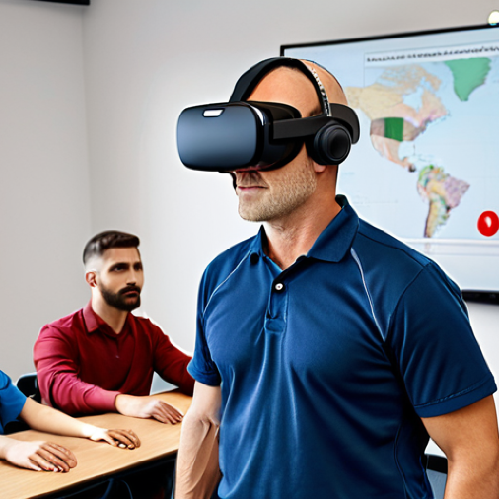 ** A diverse group of people participating in an interactive traffic safety training session, using VR simulation, led by an instructor in a modern classroom setting. Focus on engagement and practical learning.

**