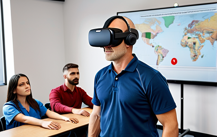 ** A diverse group of people participating in an interactive traffic safety training session, using VR simulation, led by an instructor in a modern classroom setting. Focus on engagement and practical learning.

**