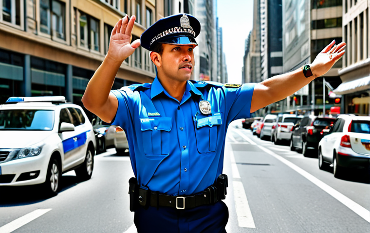 **

"A professional traffic officer, fully clothed in appropriate uniform, directing traffic in a busy city street, daytime, modest, safe for work, perfect anatomy, natural pose, professional photography, high quality."

**