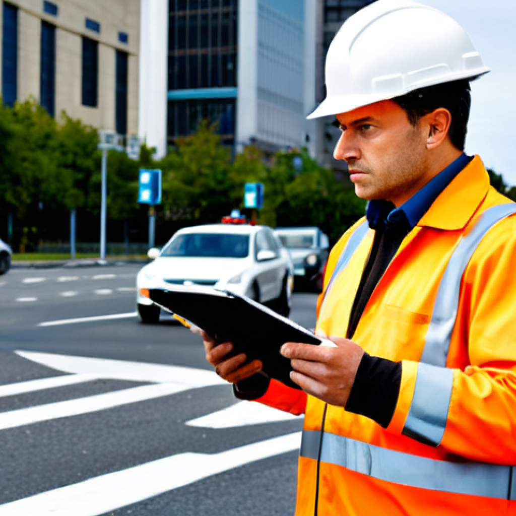 도로교통사 자격증의 실무 활용도 - **Traffic Safety Specialist Analyzing a Risky Intersection:** A professional traffic safety speciali...