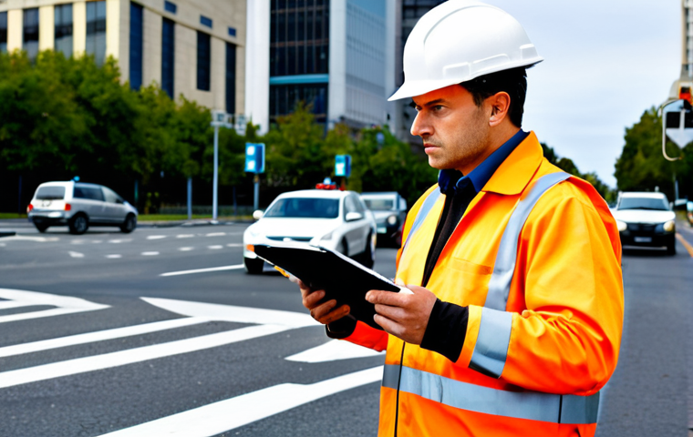 도로교통사 자격증의 실무 활용도 - **Traffic Safety Specialist Analyzing a Risky Intersection:** A professional traffic safety speciali...