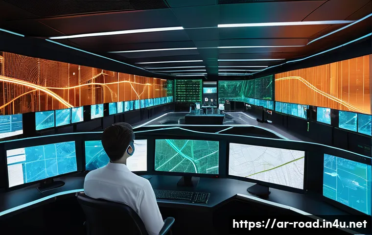 도로교통사 직무와 관련된 주요 기술 - **Prompt 1: A Modern Traffic Control Center with AI and Data Analysis**
    "A wide shot inside a fu...