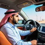 Home 21 도로교통사 필기시험 대비 최신 문제 분석 - A detailed scene of a young Middle Eastern adult male driver wearing casual modern clothing and safe...