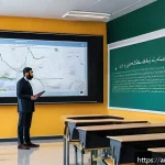 Home 23 도로교통사 시험 준비를 위한 플래너 작성 - A detailed classroom scene set in a modern Middle Eastern driving school, with an Arab instructor ex...