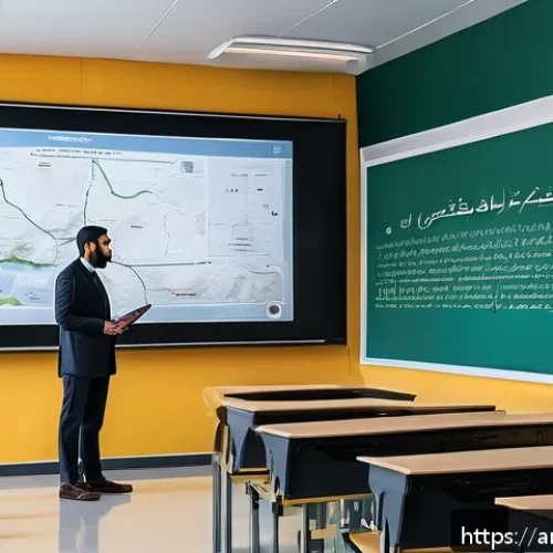 Home 17 도로교통사 시험 준비를 위한 플래너 작성 - A detailed classroom scene set in a modern Middle Eastern driving school, with an Arab instructor ex...