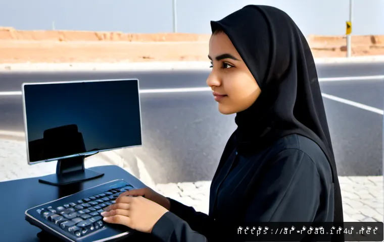 도로교통사 시험의 최신 시험 트렌드 - Photorealistic modern driving theory test center in an Arab city, focused young Arab woman in modest...